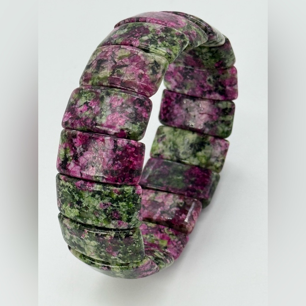 Watermelon Ruby Zoisite Bracelet Pink Green Chunky Bead Gemstone Stretch Gift